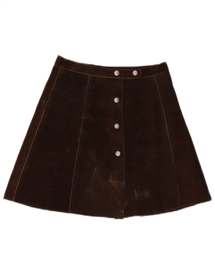 Vintage mujer ante mini falda W26 pequeño marrón