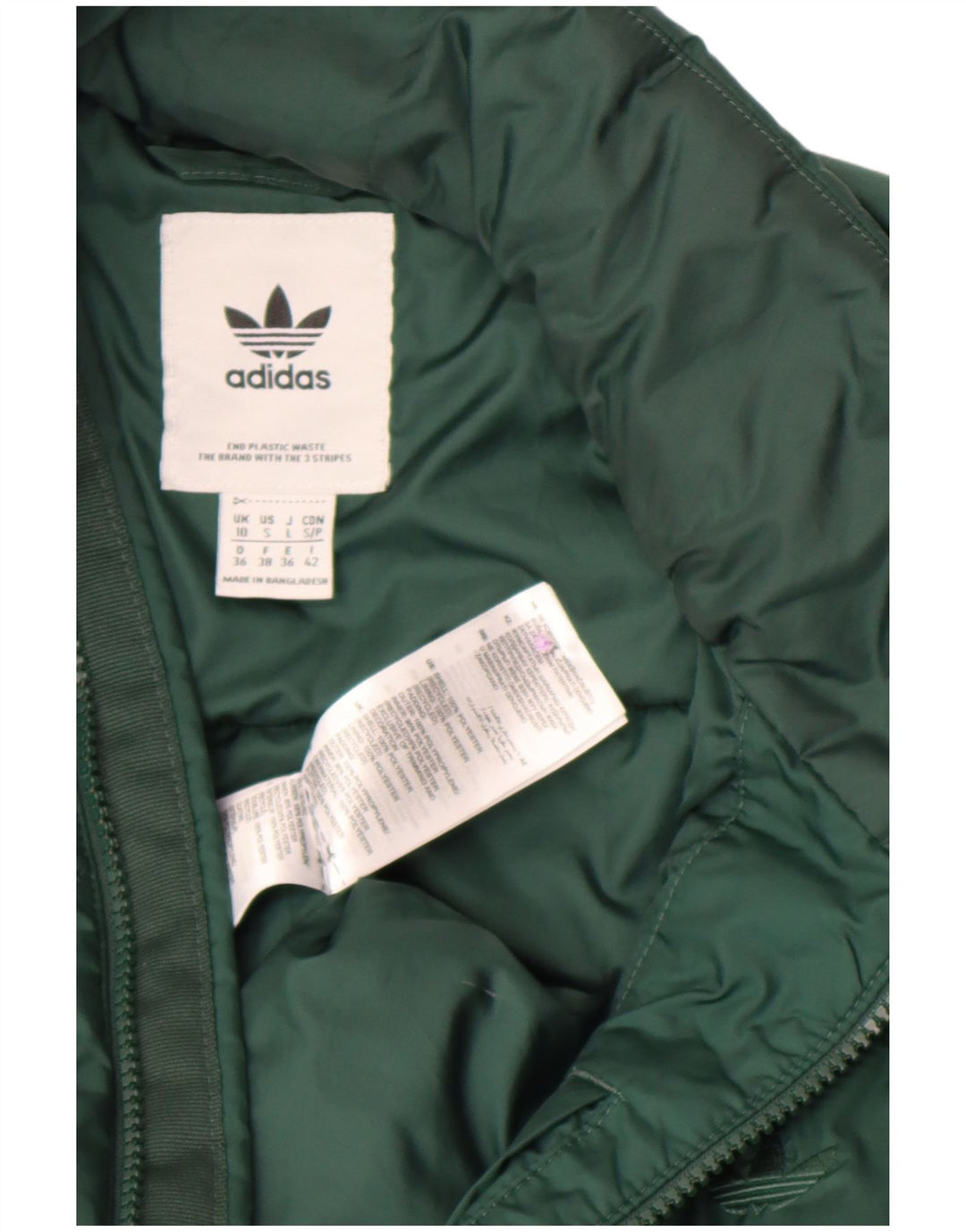 Adidas Chaqueta acolchada extragrande para mujer UK 10 Small Green Poliéster