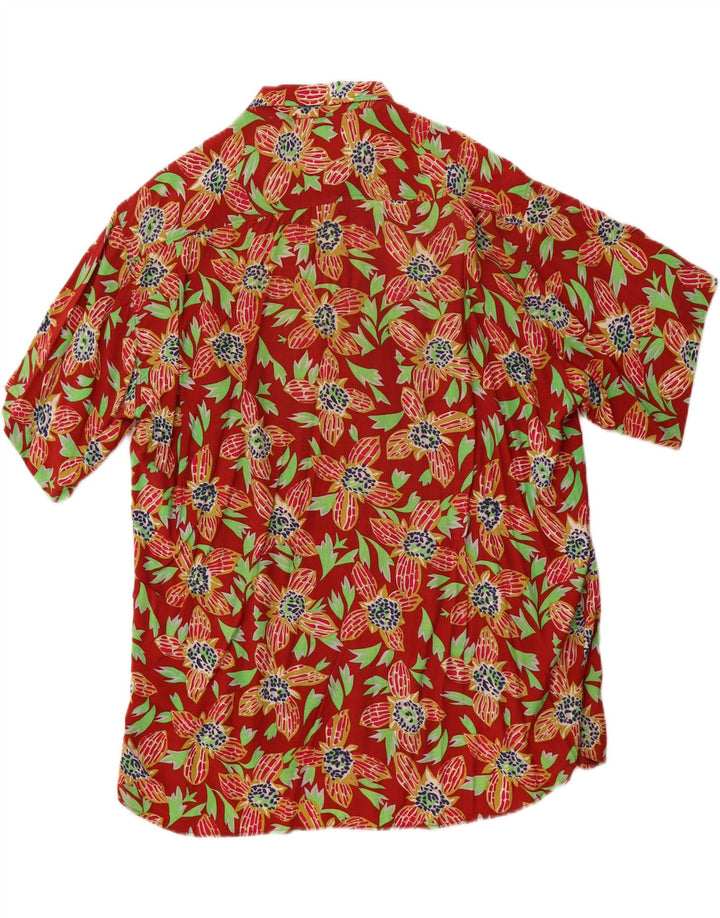 STEFANEL Camisa de manga corta para hombre Rayón floral rojo medio hawaiano