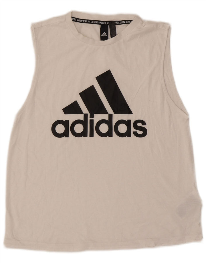 Adidas Mujer Gráfico Chaleco Top UK 8/10 Pequeño Poliéster Blanco