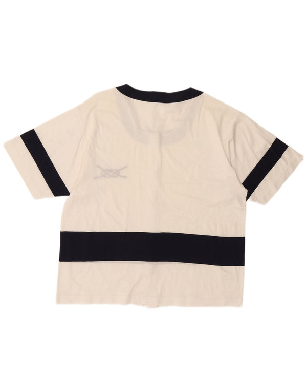 Vintage mujer camisa de manga corta blusa IT 52 2XL blanco colorblock algodón