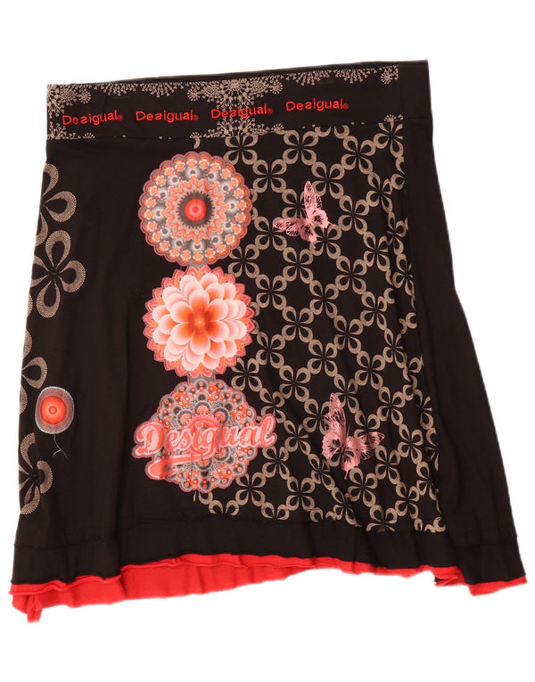 Desigual Mujer Falda Acampanada XL W34 Algodón Floral Negro