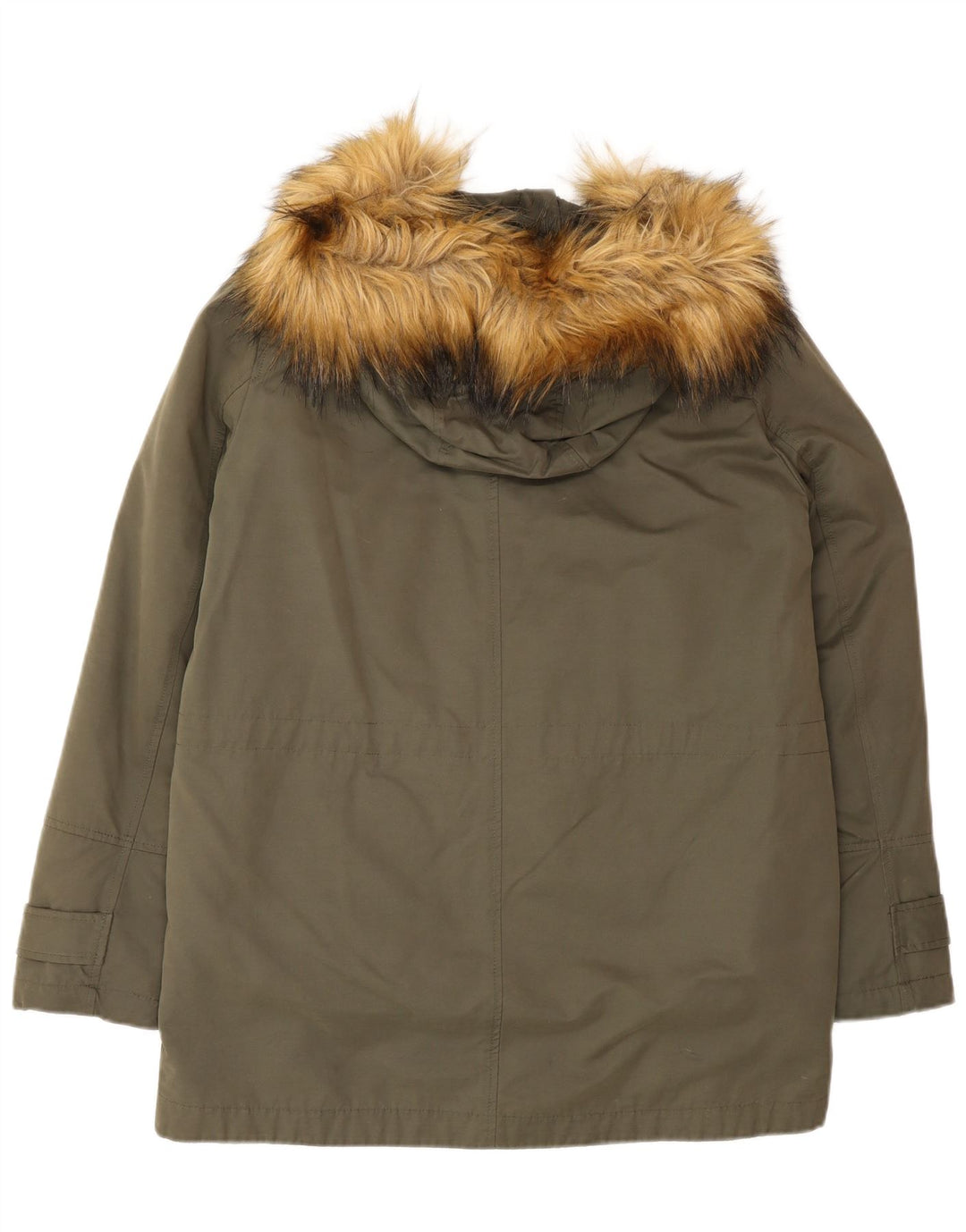 Zara Mujer Parka Extragrande Con Capucha UK 10 Small Caqui Poliéster