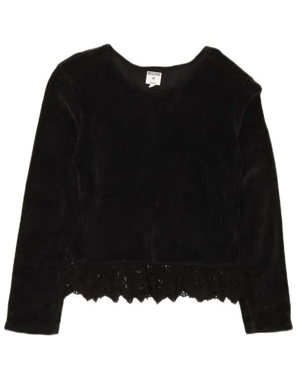 Moschino Mujer Blusa De Terciopelo De Manga Larga Top IT 46 Grande Algodón Negro