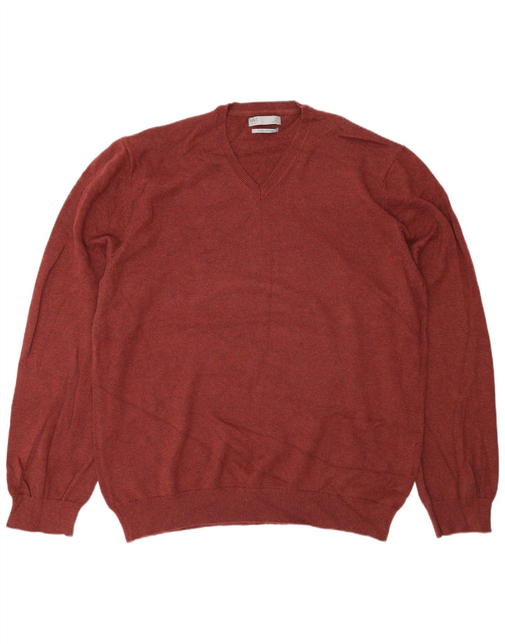 Marks & Spencer - Jersey con cuello en V para hombre, talla 2XL, algodón marrón