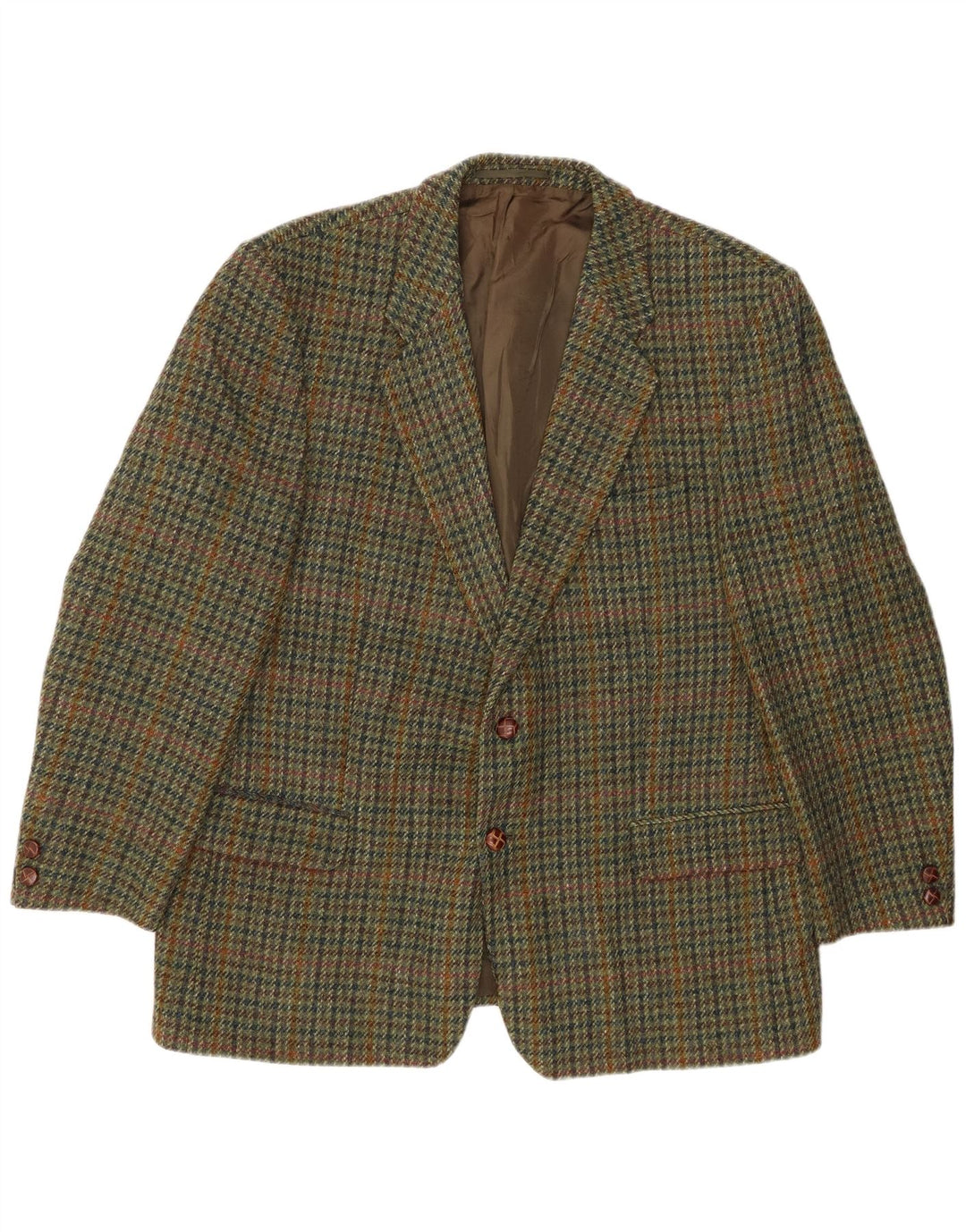 HARRIS TWEED Chaqueta tipo blazer de 2 botones para hombre UK 40 Large Khaki Houndstooth