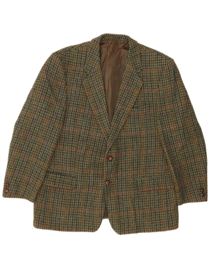 HARRIS TWEED Chaqueta tipo blazer de 2 botones para hombre UK 40 Large Khaki Houndstooth