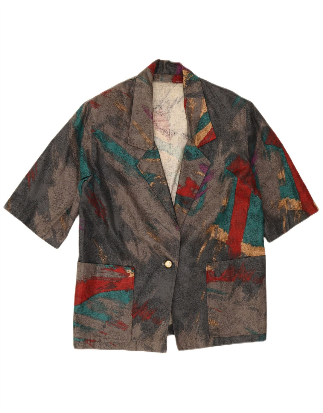 Vintage mujer 1 botón Blazer chaqueta Reino Unido 14 medio multicolor