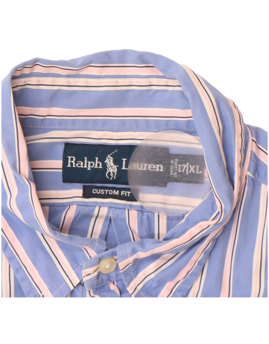 RALPH LAUREN Camisa de ajuste personalizado para hombre Talla 17 XL Algodón a rayas azules