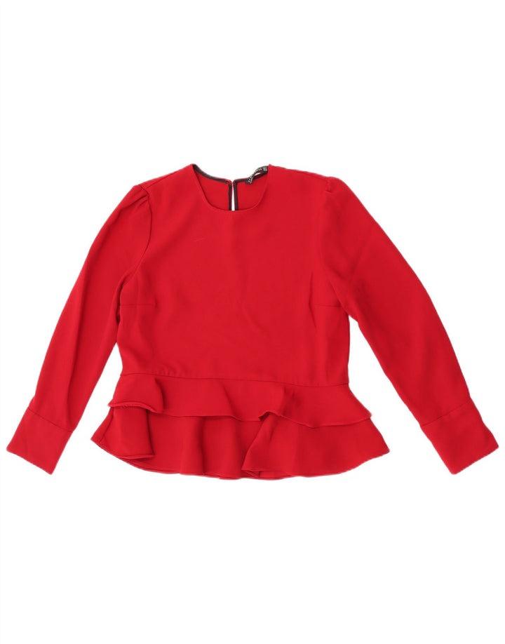Zara Mujer Blusa De Manga Larga Top UK 42 Medium Rojo