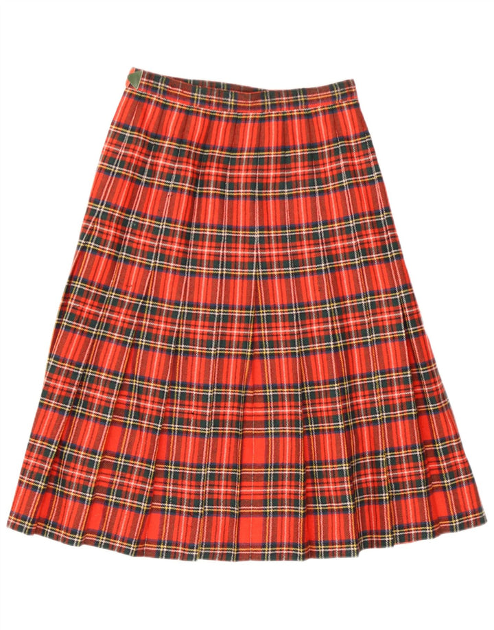 Falda envolvente vintage para mujer IT 42 Mediana W26 Lana virgen a cuadros rojos