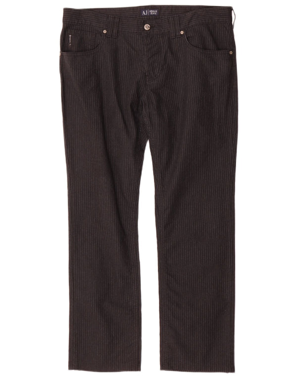 Armani Hombre Pantalones Rectos Casuales W33 L30 Algodón Gris A Rayas