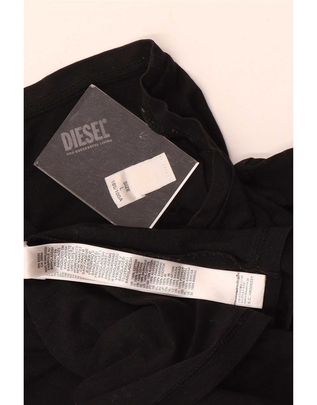 Diesel Hombre Camiseta Top Grande Algodón Negro