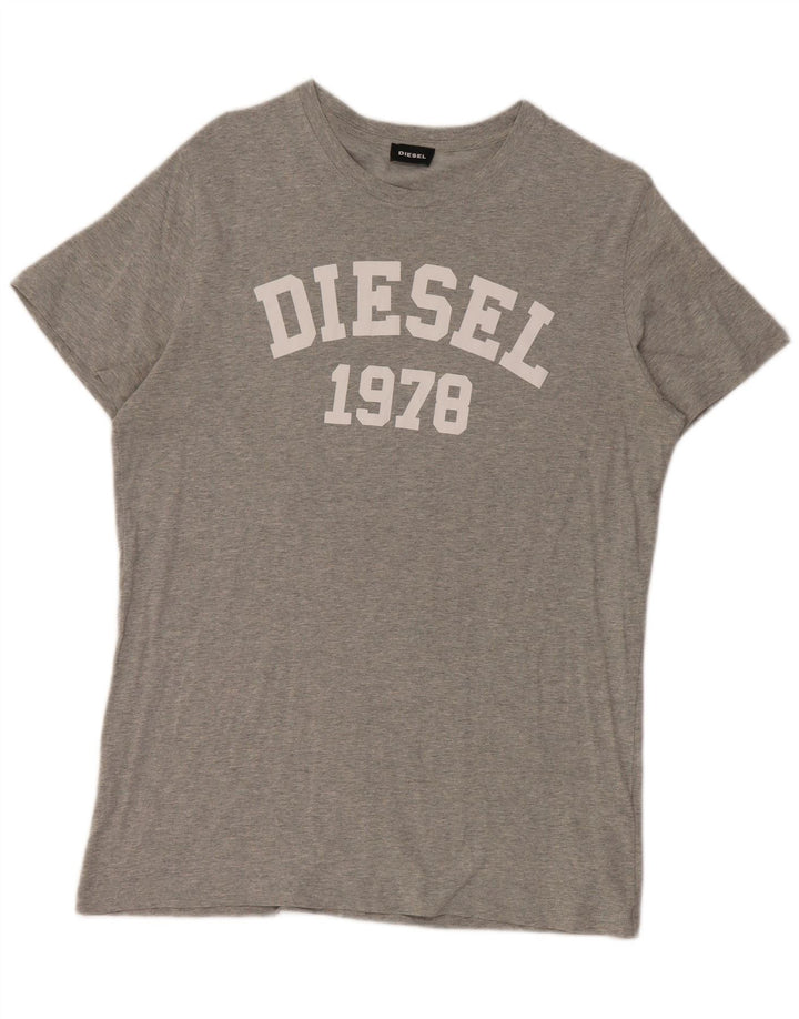 Diesel Hombre Camiseta Gráfica Top Grande Gris Algodón