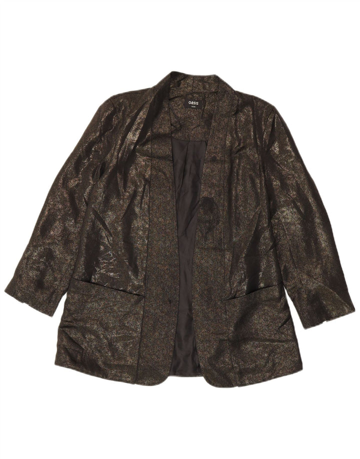 Oasis Chaqueta Blazer Abierta de Manga 3/4 para Mujer UK 8 Small Poliéster Caqui