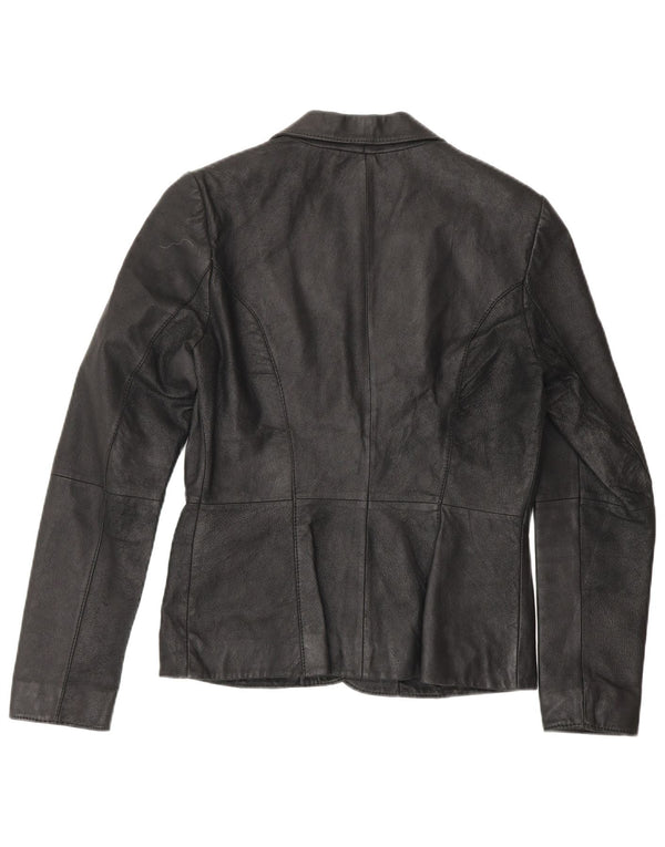 Zara Chaqueta Blazer De Cuero Con 2 Botones Para Mujer UK 10 Small Black Leather