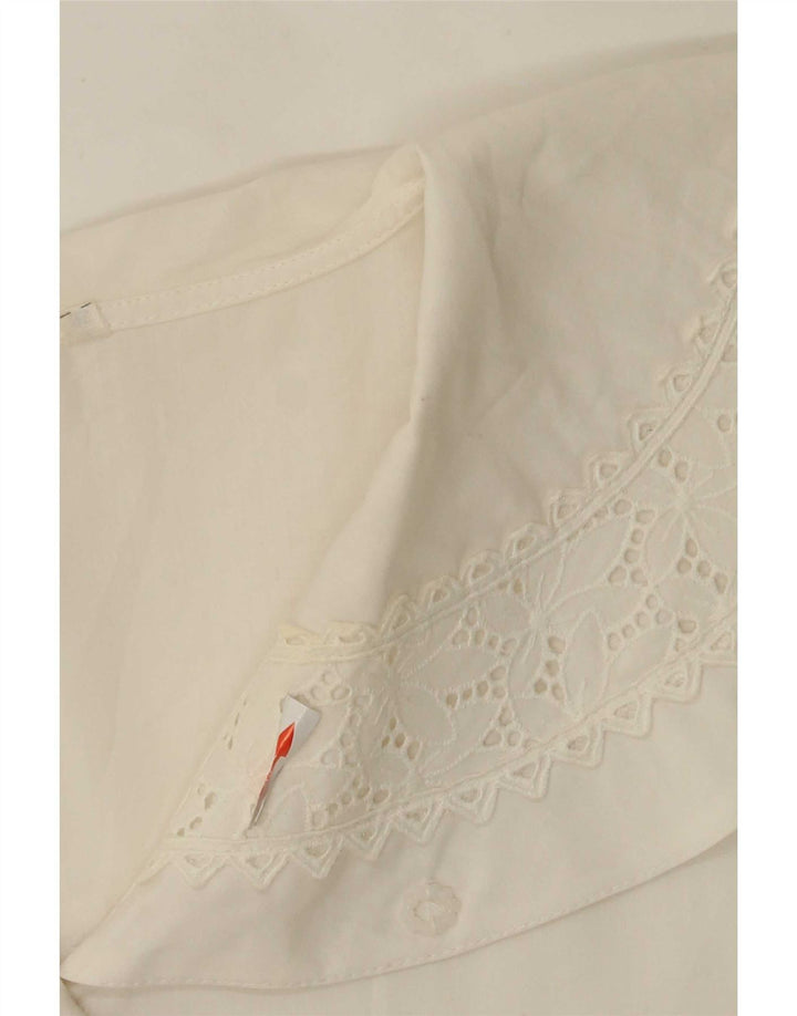 Vintage mujer camisa blusa EU 36 pequeño poliéster floral blanco