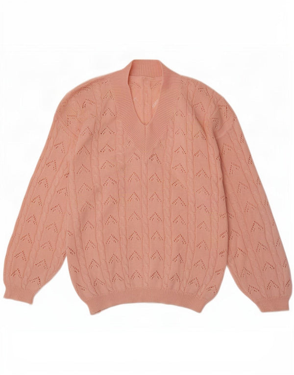 Vintage mujer V-cuello jumper suéter Reino Unido 14 rosa grande