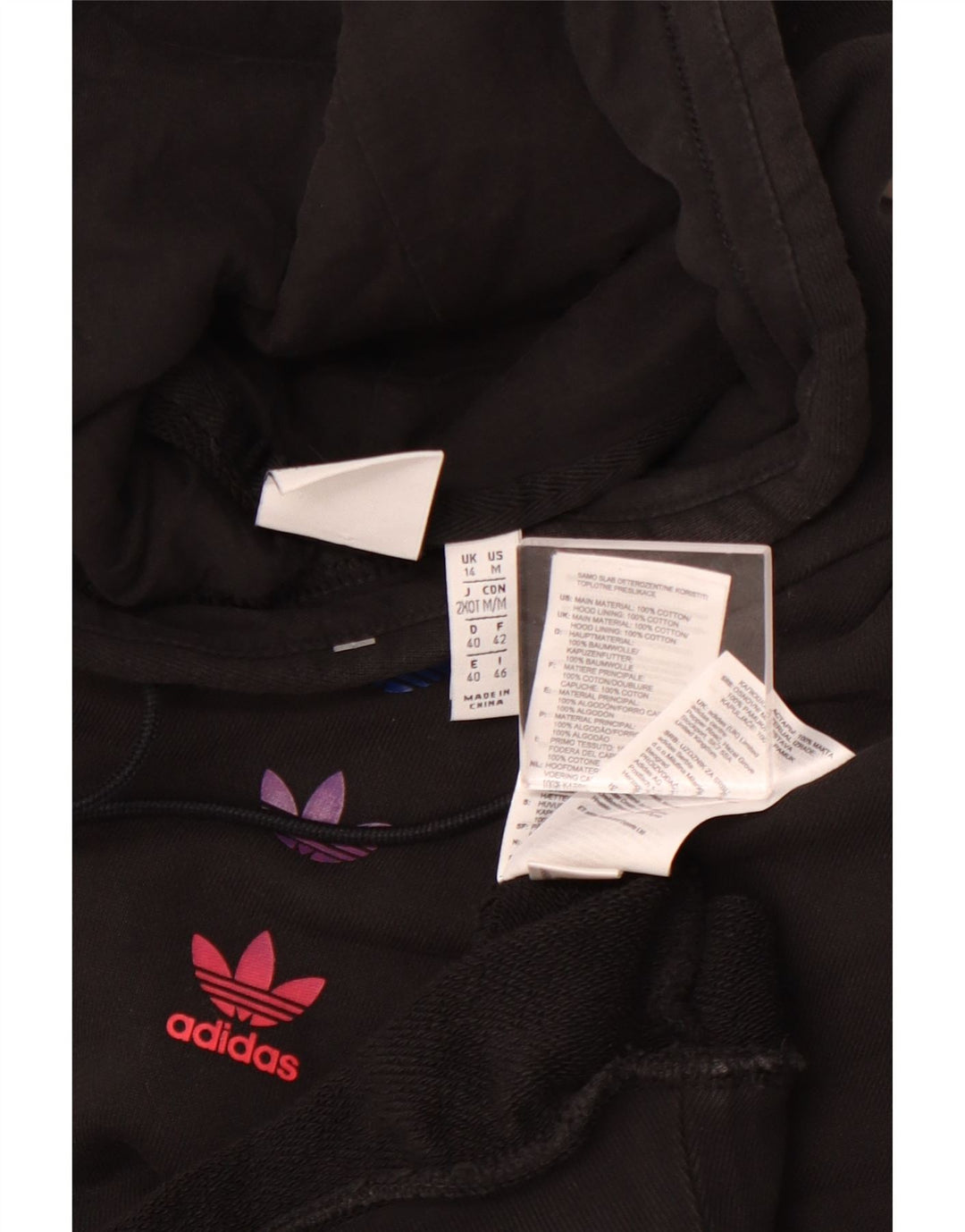 ADIDAS Jersey con capucha gráfica de ajuste holgado para mujer Reino Unido 44 Grande Algodón negro