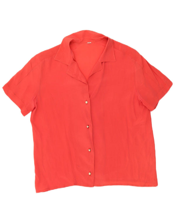 Vintage mujer camisa de manga corta blusa Reino Unido 10 pequeña seda naranja