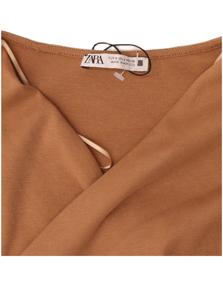 Zara Mujer Maxi Vestido UK 8 Pequeño Algodón Beige