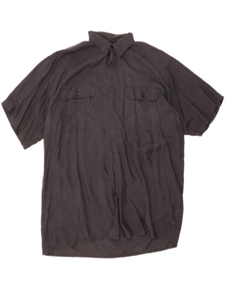 Tornado Camisa De Manga Corta Para Hombre Grande Seda Negra