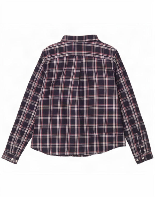 Jack Wills Womens Flannel Shirt UK 12 Medium Navy Blue Check Cotton