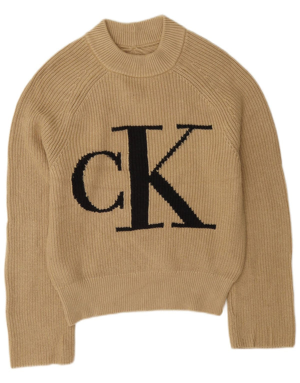 Calvin Klein Jeans Suéter gráfico con cuello de tortuga para mujer UK 6 XS Beige