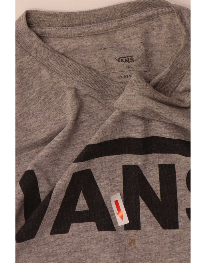 Vans Top gráfico de corte clásico para hombre, manga larga, algodón moteado gris grande