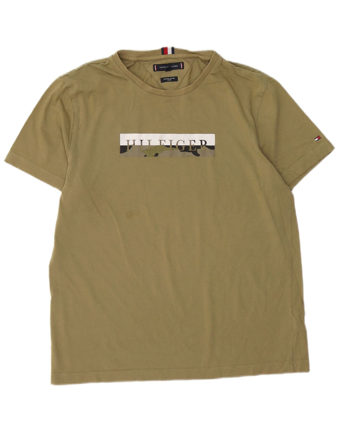 TOMMY HILFIGER Camiseta gráfica para hombre Top Medium Khaki Cotton