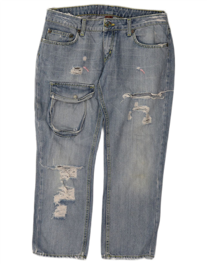 Dondup Mujer Cargo Vaqueros Cortos Desgastados W28 L24 Azul