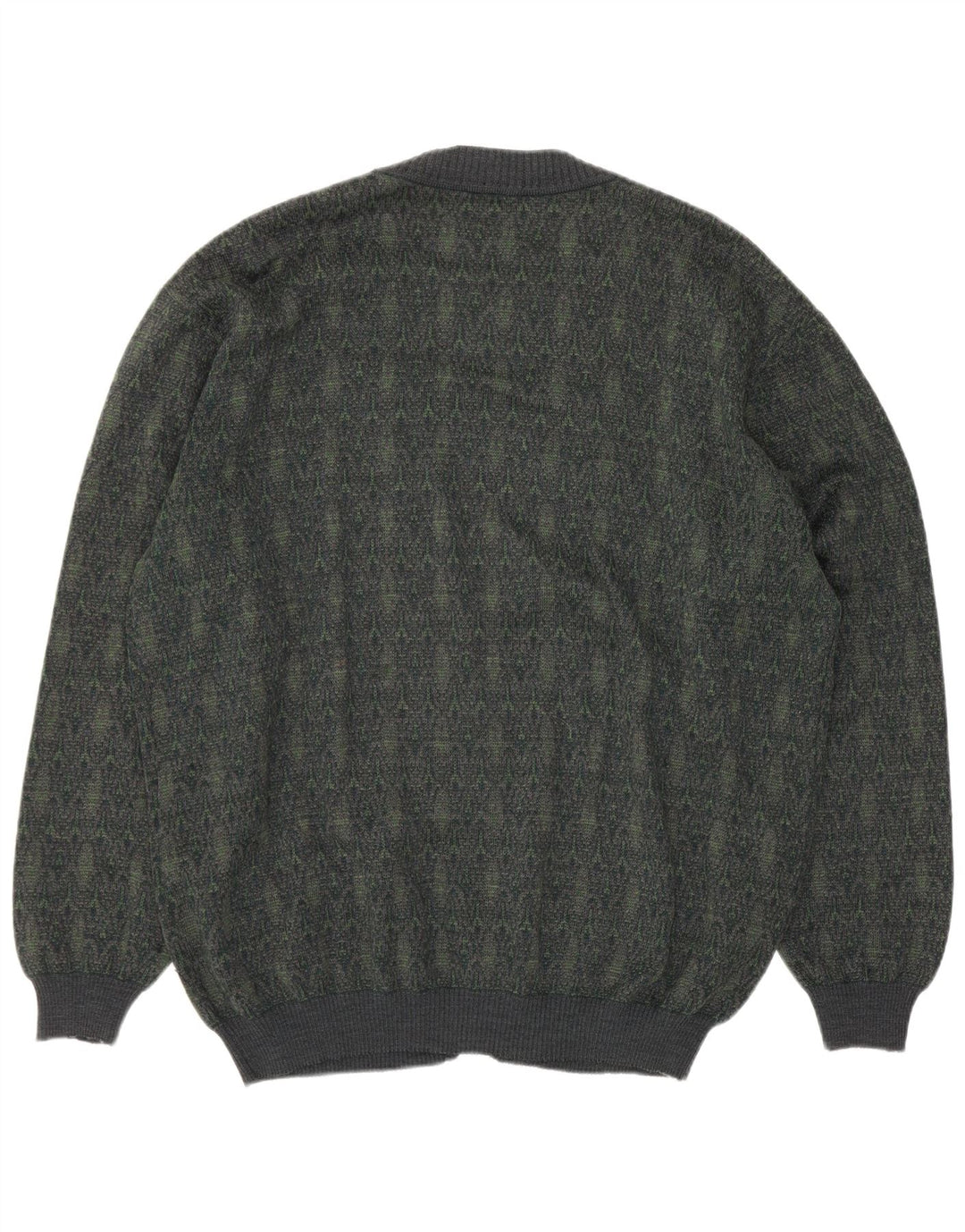 Vintage hombres Cardigan suéter grande verde lana geométrica