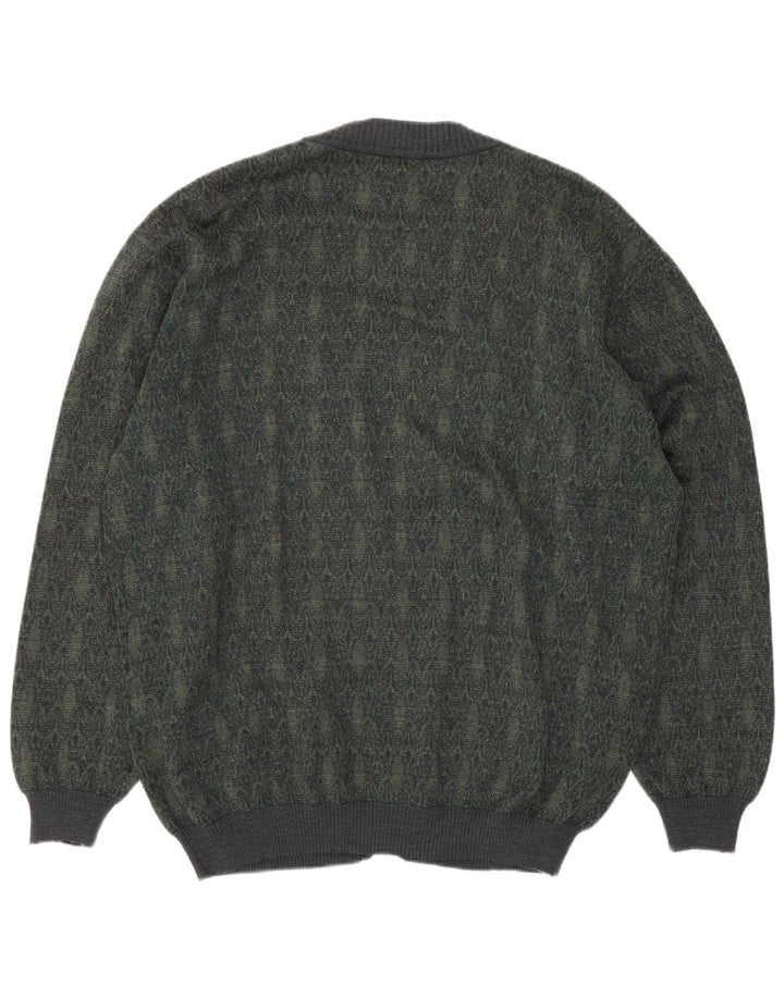 Vintage hombres Cardigan suéter grande verde lana geométrica