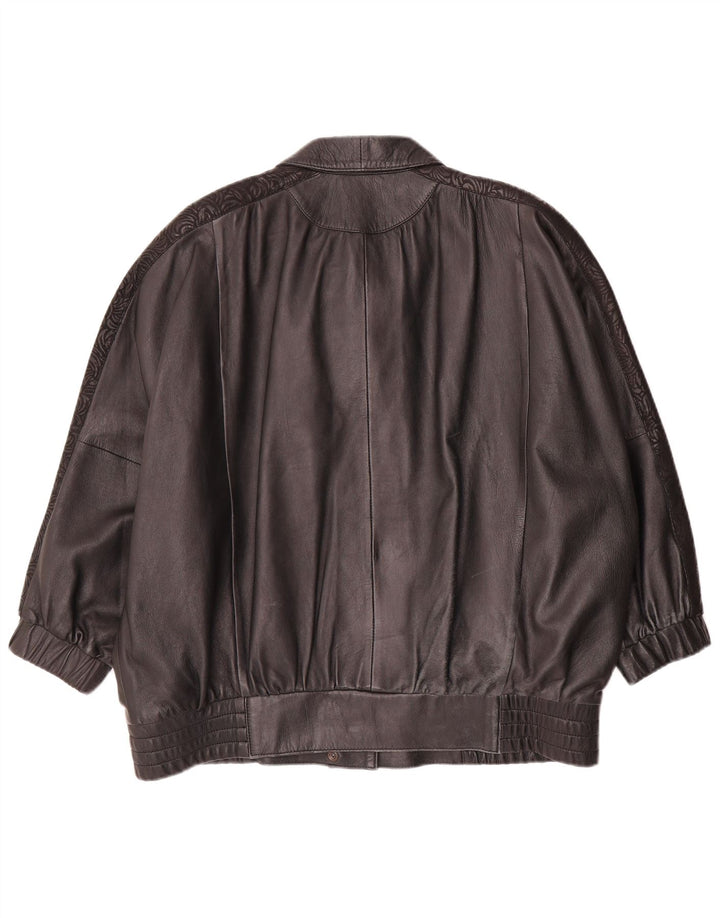 Vintage mujer chaqueta de cuero de gran tamaño IT 42 Medio Negro Geométrico