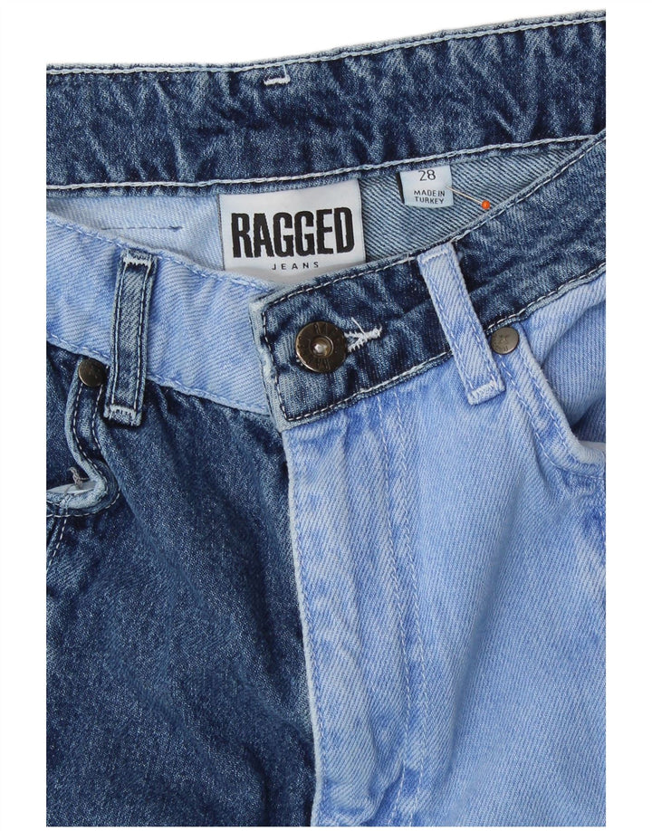 VINTAGE Vaqueros rectos para mujer W28 L28 Azul Patchwork Algodón Retro