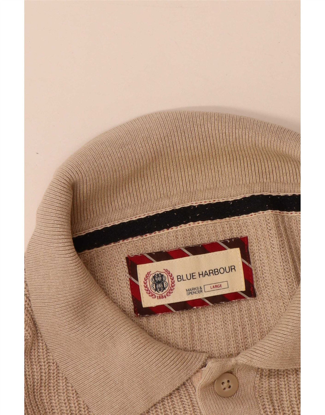 Marks & Spencer Jersey de cuello tipo polo azul Harbor para hombre, talla grande, color beige