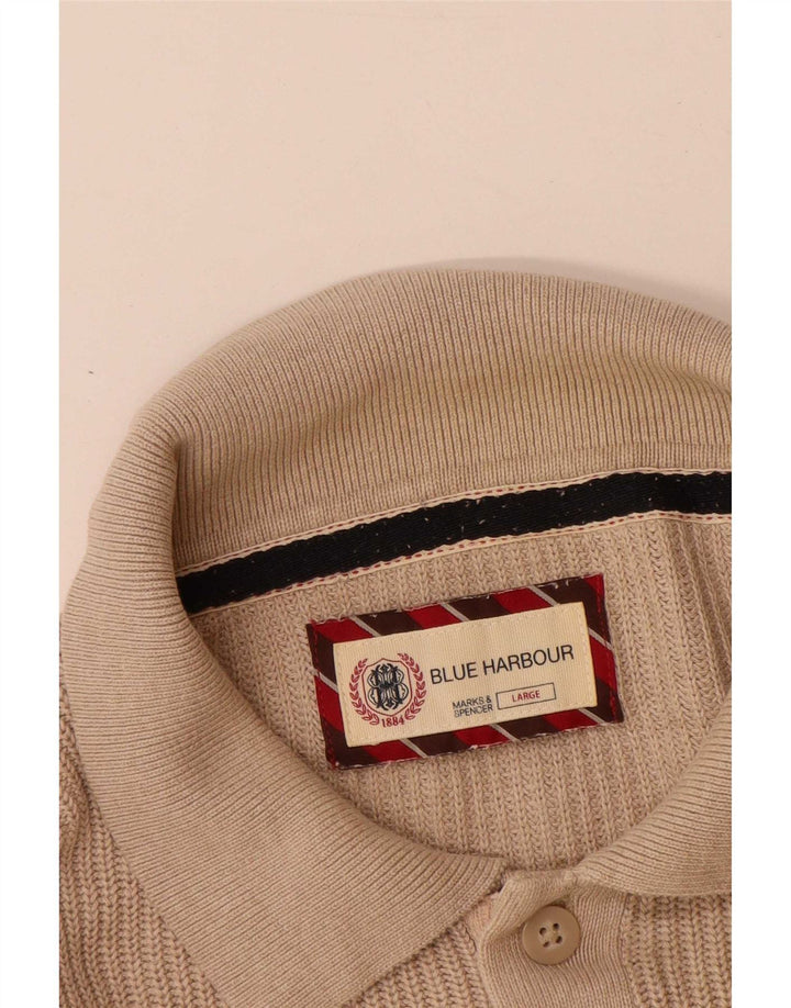 Marks & Spencer Jersey de cuello tipo polo azul Harbor para hombre, talla grande, color beige