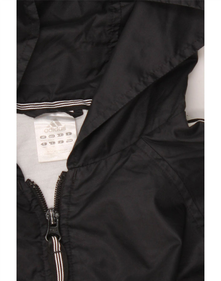 ADIDAS Boys Hooded Rain Jacket 13-14 Years Black Nylon