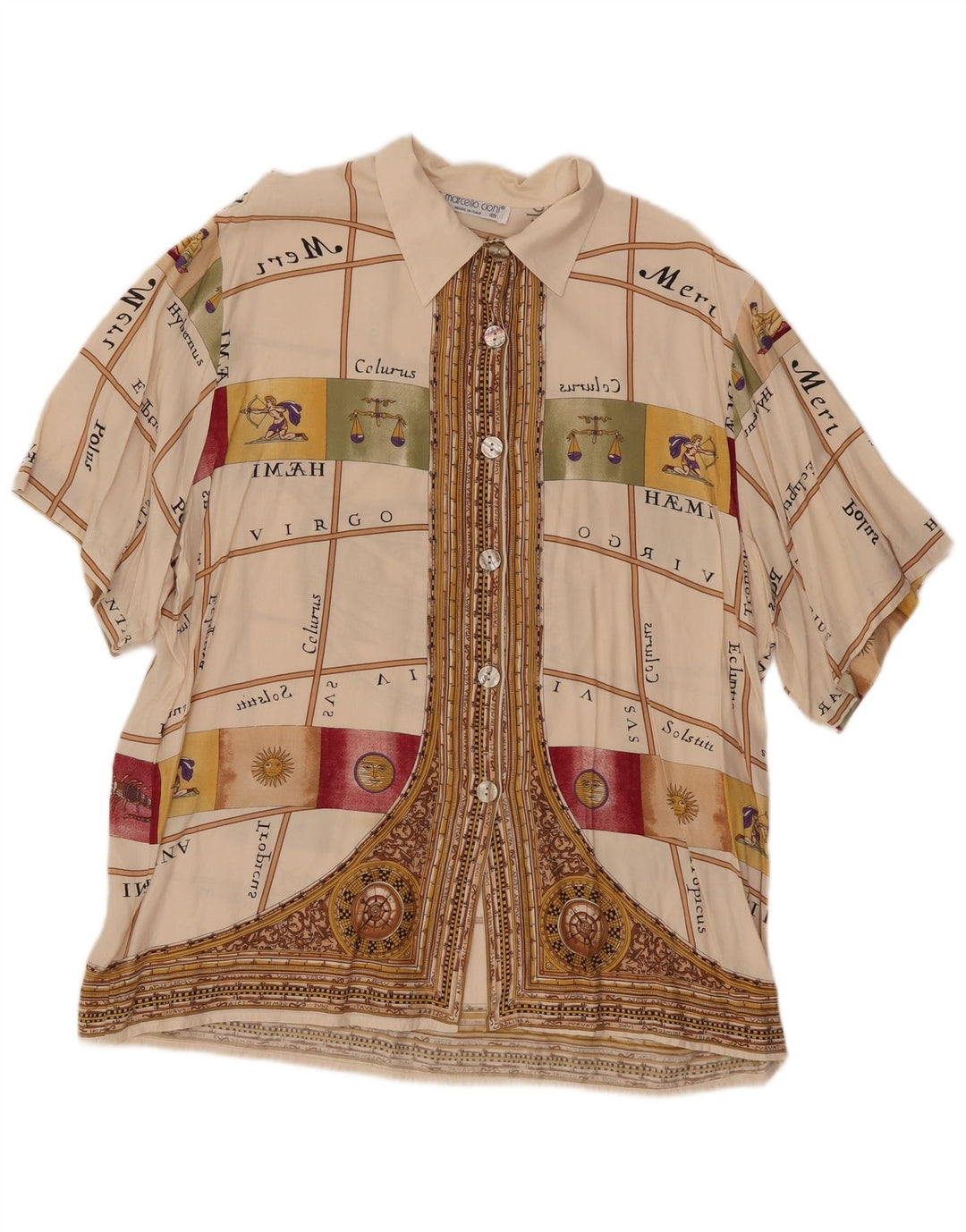 MARCELLO CIONI Blusa camisera gráfica para mujer IT 48 XL Bloque de color blanco roto