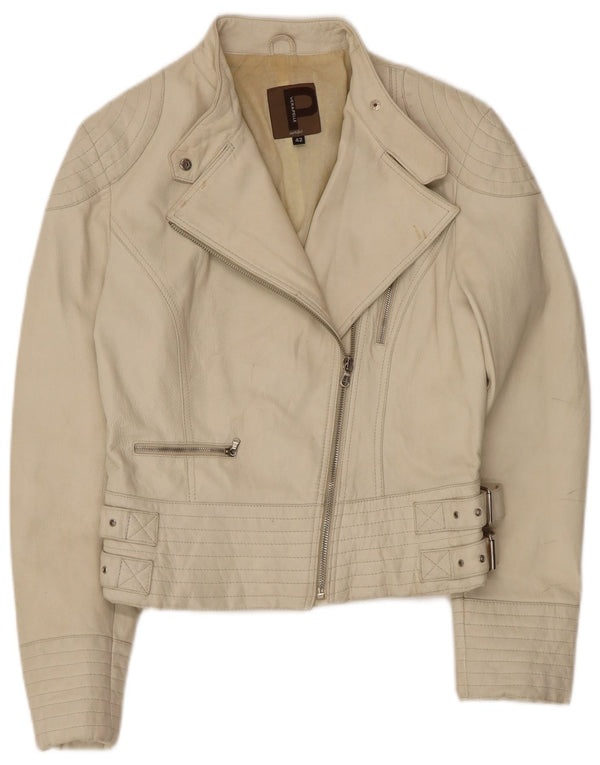 Conbipel Chaqueta motera de cuero para mujer Talla 42 Small Off White Leather
