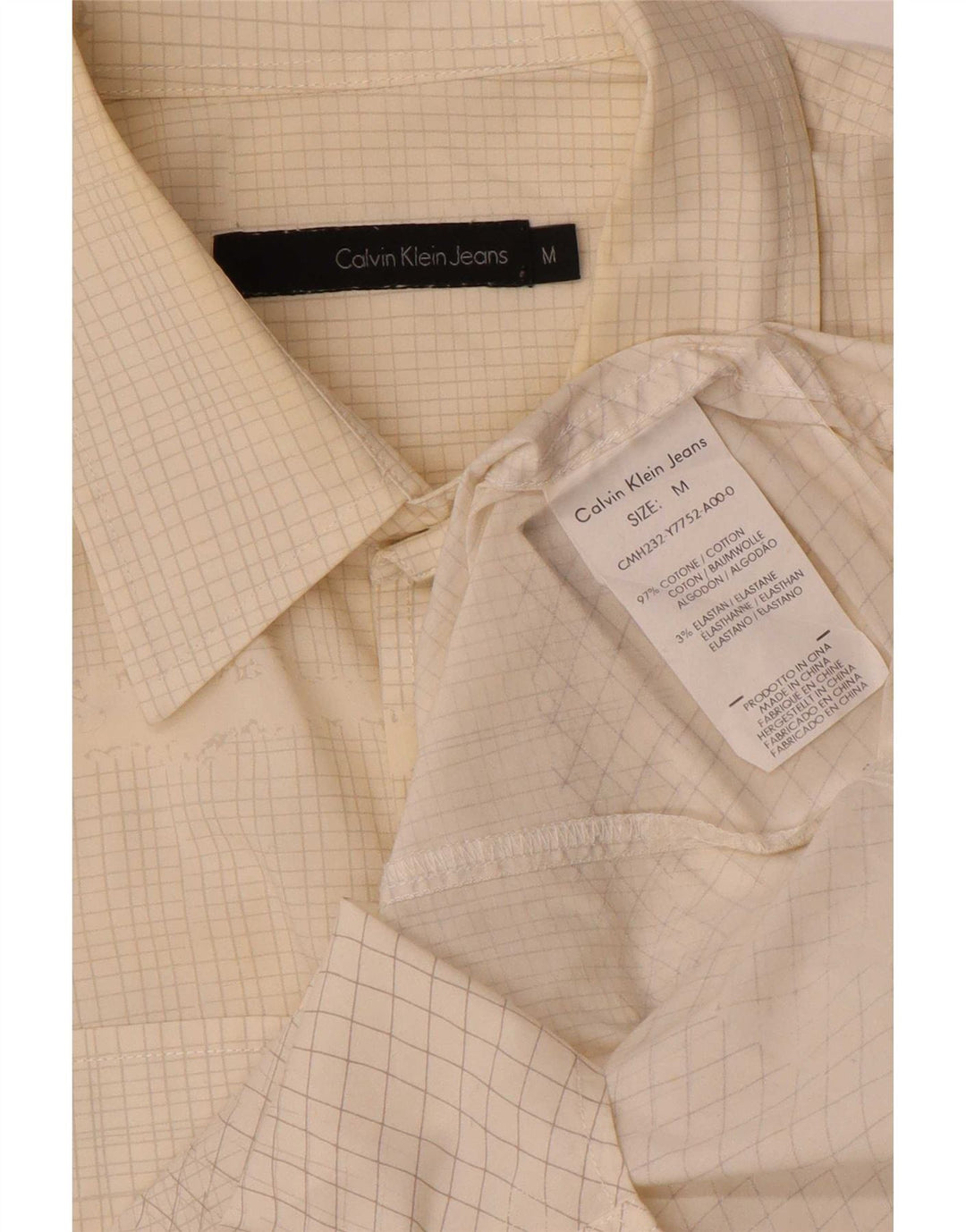 Camisa Calvin Klein Jeans Hombre Algodón Mediano A Cuadros Blanco Roto