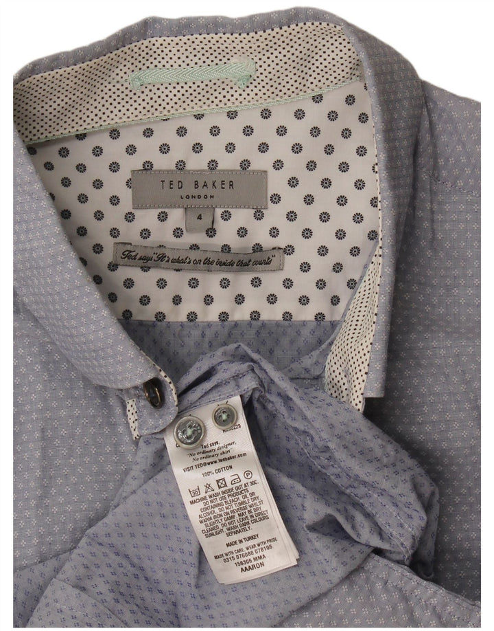 Ted Baker - Camisa con estampado abstracto para hombre, talla 4, algodón azul grande