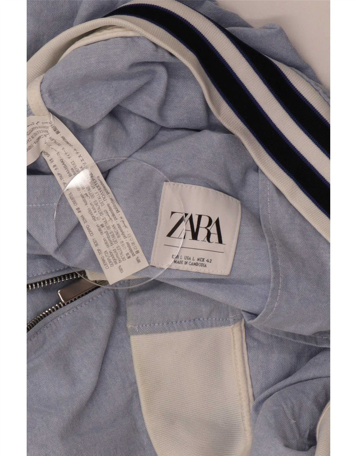 Zara Mens Bomber Jacket UK 40 Grande Algodón Azul