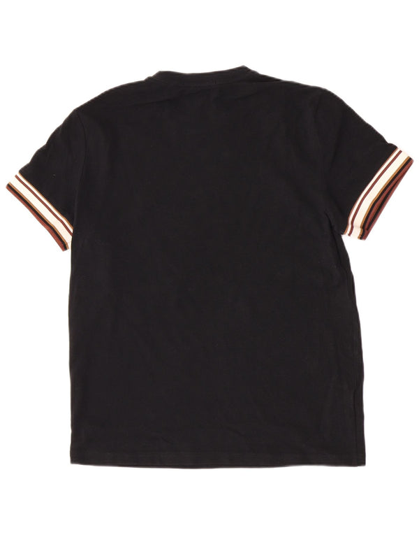 Fred Perry Hombre Camiseta Top Medium Negro Colorblock Algodón