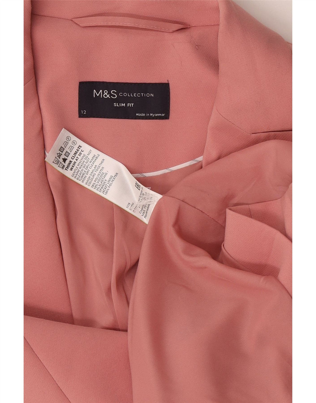 Marks & Spencer Chaqueta tipo blazer ajustada con 1 botón para mujer, talla 40, color rosa medio