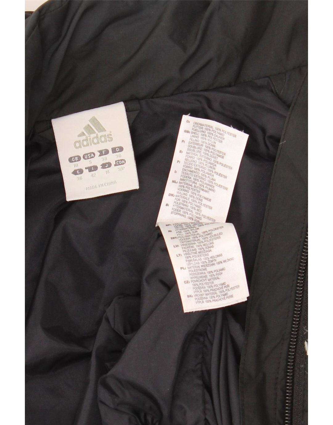 ADIDAS Chaqueta acolchada con capucha de gran tamaño para mujer UK 10 Small Poliéster negro