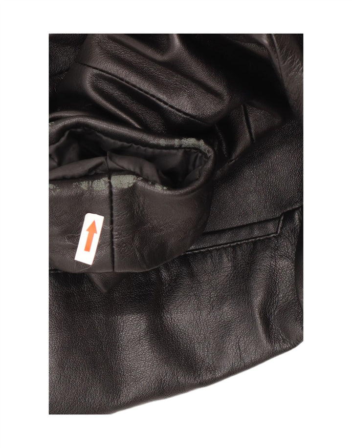 Vintage mujer cuero Blazer chaqueta EU 40 cuero negro medio
