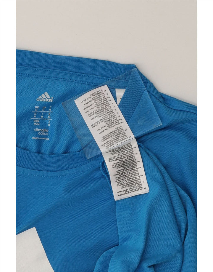 ADIDAS Mens Climalite Graphic T-Shirt Top Medium Blue Cotton Vintage Adidas and Second-Hand Adidas from Messina Hembry 