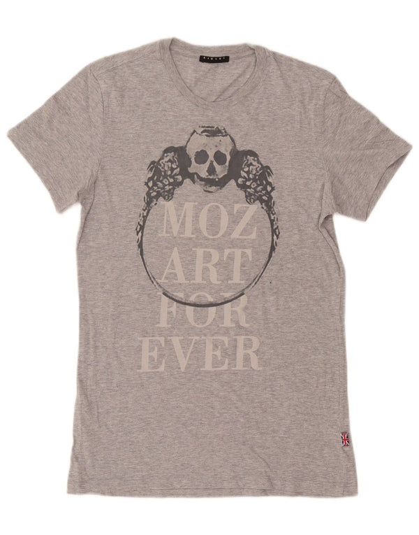 Sisley Camiseta gráfica para hombre Top pequeño de algodón moteado gris