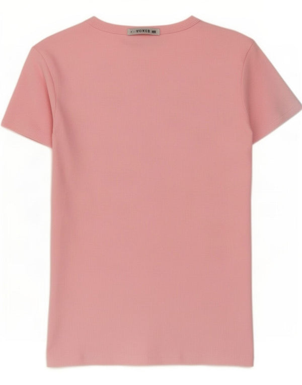 Zara Camiseta Mujer Top UK 8 Small Rosa Algodón